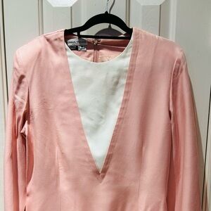 A Classy Chic Boutique Pink and White Long Sleeve Dress
